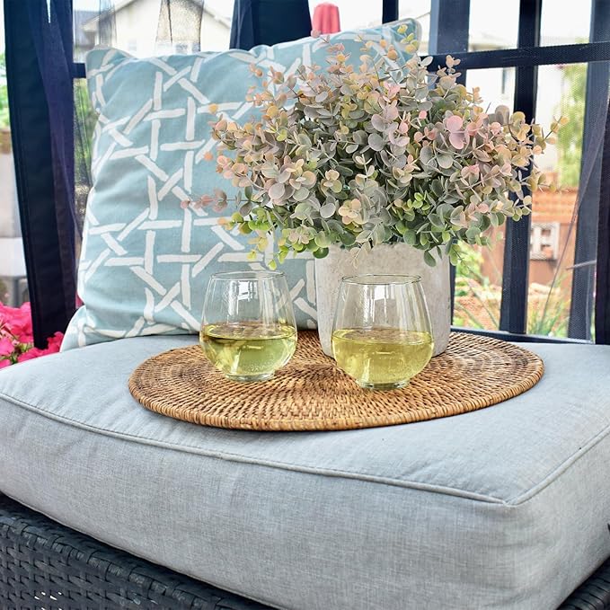 RECUTMS 8 Bundles Artificial Greenery Plants Stems Outdoor Fake Eucalyptus Plants Boxwood Bushes for Farmhouse Bathroom Office Vase Centerpiece Indoor Outdoor Decoration(Dusty Pink)