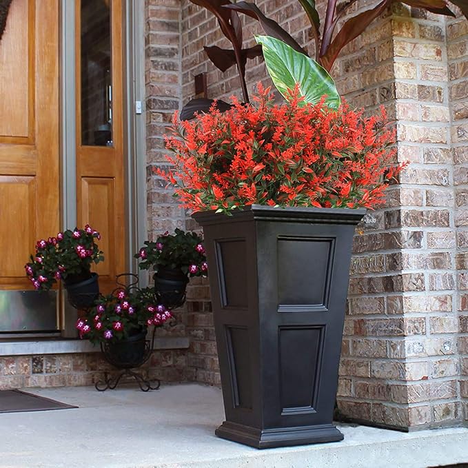 RECUTMS Artificial Lavender Flowers Plants 8 Bundles UV Resistant Faux Outdoor Plastic Greenery Shrubs Plants Hanging Planter Kitchen Home Wedding Office Garden Decor (Orange Red)