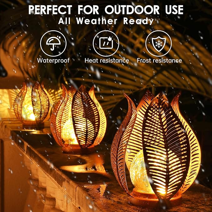 Solar Outdoor Lights Garden Decor Waterproof Crackle Glass Globe,Metal Yard Art Outdoor Solar Garden Lights for Decor Yard,Porch,Patio Decorations.Gardening Gifts for Women/Mom.