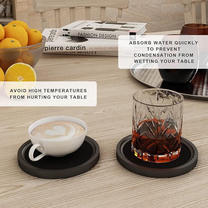 MinBoo Bamboo Coasters for Coffee Table Set of 6 Coasters for Drinks Absorbent with Holder Coffee Table Decor for Tabletop Protection Gifts for House Warming New Home & Wedding