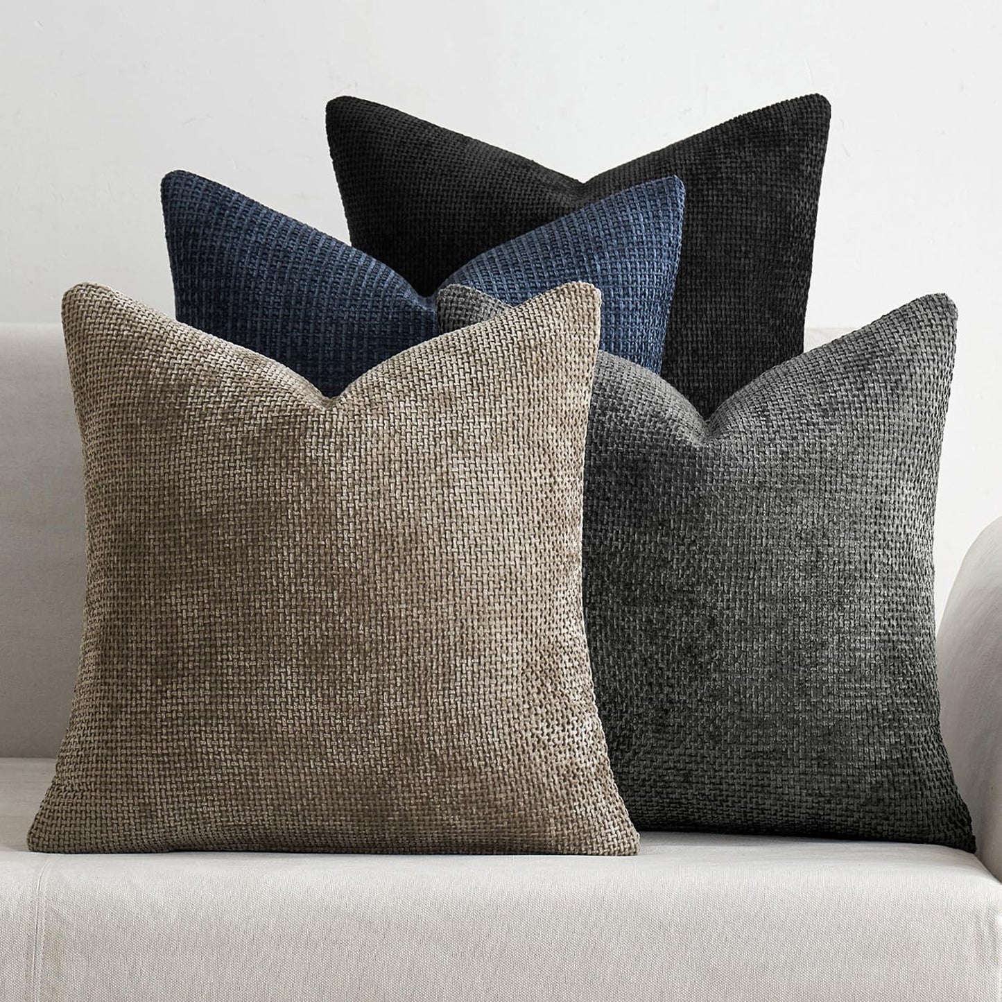MIULEE Pack of 4 Couch Throw Pillow Covers 20x20 Inch Neutral Navy/Grey Soft Decorative Chenille Pillow Covers Farmhouse Accent Cushion Covers for Boho Home Decor Sofa Bedroom Living Room