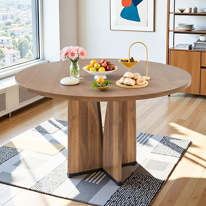 NicBex 39 Inch Round Dining Table for 4, Wooden Small Dinner Table Farmhouse Kitchen Tables with X-Shaped Stable Pedestal for Dining Room, Kitchen, Living Room, Brown