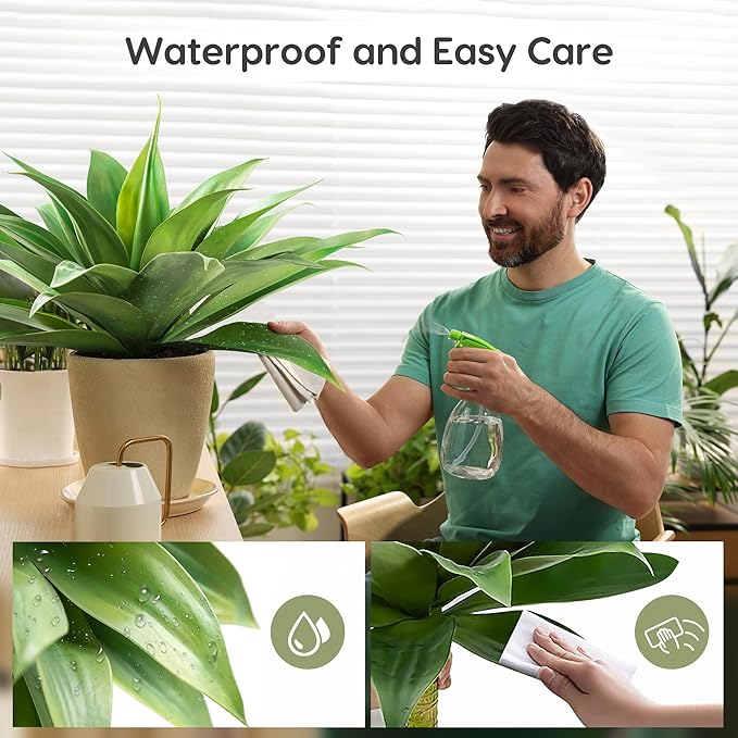 Velener Artificial Agave Plant Set, 28 Inch, Faux Aesthetic Plants for Home Decor, Realistic UV Resistant Fake Agave Plants Without Pot, Set of 2