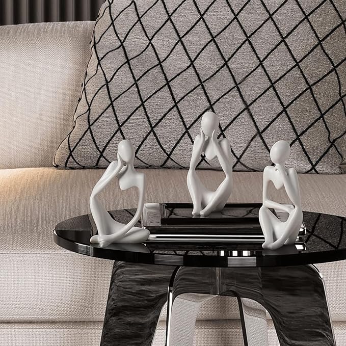 BrownLove 3pcs Decor White Thinker Statue Abstract Art Sculpture，Resin Collectible Figurines for Home Living Room Office Shelf Decoration