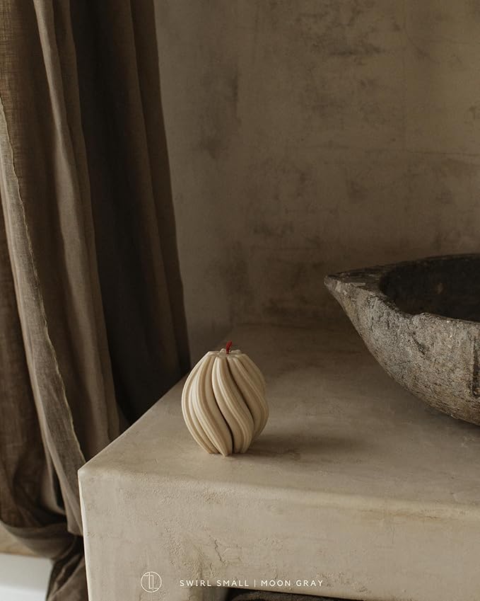 LAWA Swirl Candle - Beautiful Handmade Pillar Scented Soy Wax Twirl Elegant Bubble Aesthetic Candle Housewarming Gift Home Room Shelf Decor Idea Spiral Moon Gray (Small)