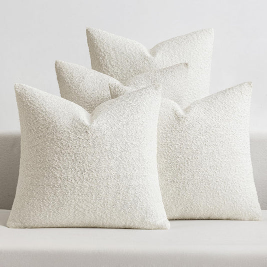 MIULEE Pack of 4 Christmas Decorative Textured Boucle Throw Pillow Covers 18x18 Inch White Accent Pillow Cases Soft Couch Cushion Covers for Modern Farmhouse Boho Chair Sofa Bed Livingroom Home Decor