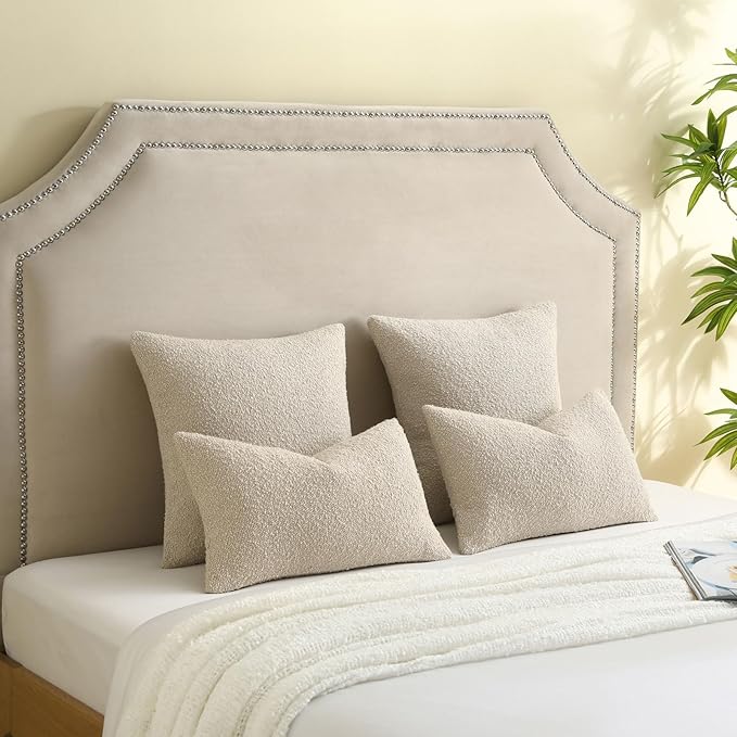 FUTEI Pack of 2 Beige Decorative Throw Pillow Covers 26x26 Inch Soft Cozy Solid Boucle Textured Euro Pillow Shams,Modern Home Decor for Couch Bed Living Room