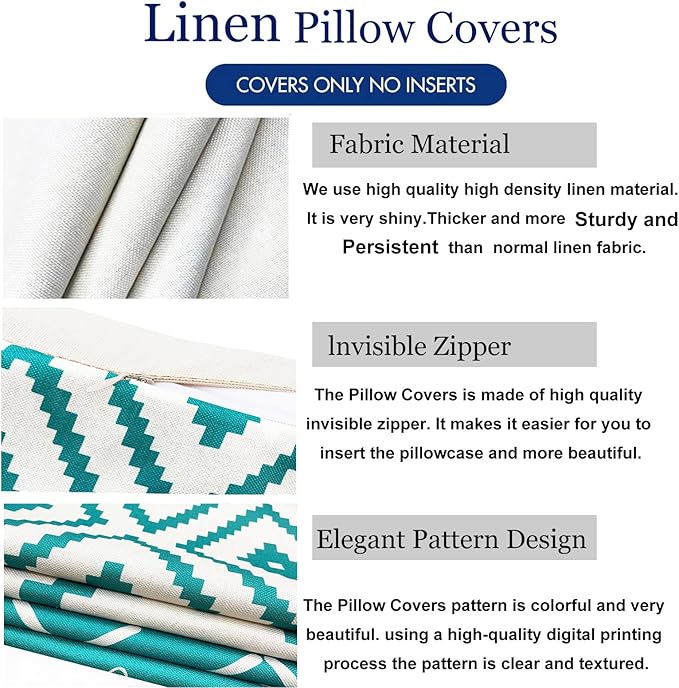 Decorative Throw Pillow Covers Set of 2 Aqua Blue Pillow Covers 20x20 inch Throw Pillow Cases Linen Square Pillow Case,Farmhouse Outdoor Modern Geometric Pillow Covers for Couch Sofa Living Room