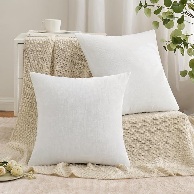 MIULEE White Couch Pillow Covers 18x18 Inch, Set of 2 Soft Chenille Decorative Square Throw Pillow Covers Farmhouse for Sofa Living Room Bed