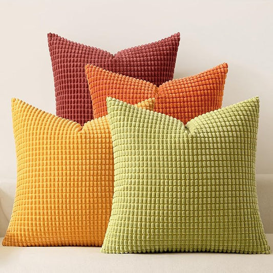 MIULEE Fall Decorative Pillow Covers 18x18 Inch Set of 4 Burnt Orange Green Gradient Series Boho Farmhouse Home Decor Couch Throw Pillows Summer Modern Corduroy Pillowcases for Sofa Living Room Bed