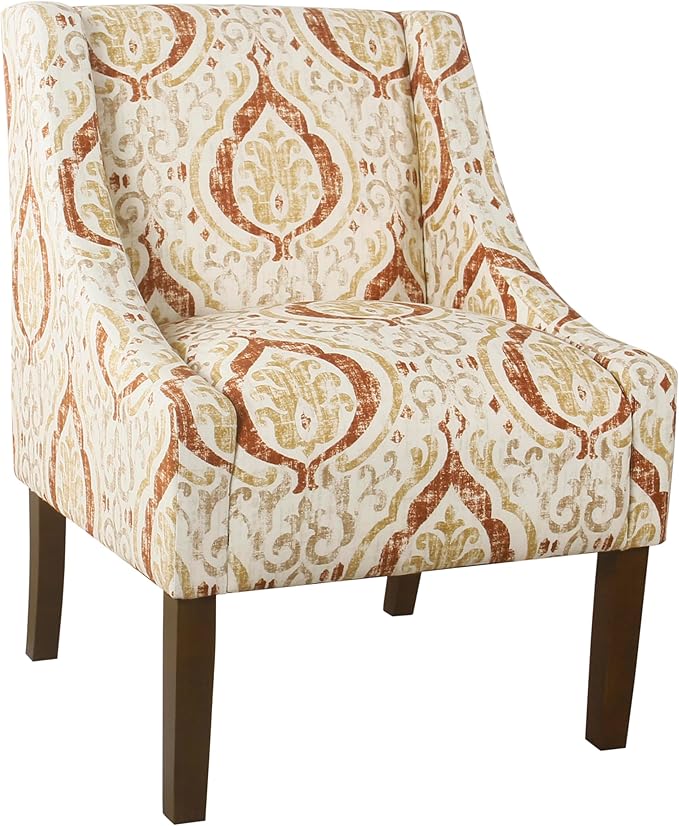 Homepop Home Decor | Upholstered Classic Swoop Arm Accent Chair | Accent Chairs for Living Room & Bedroom | Decorative Home Furniture,Orange and Cream Medallion