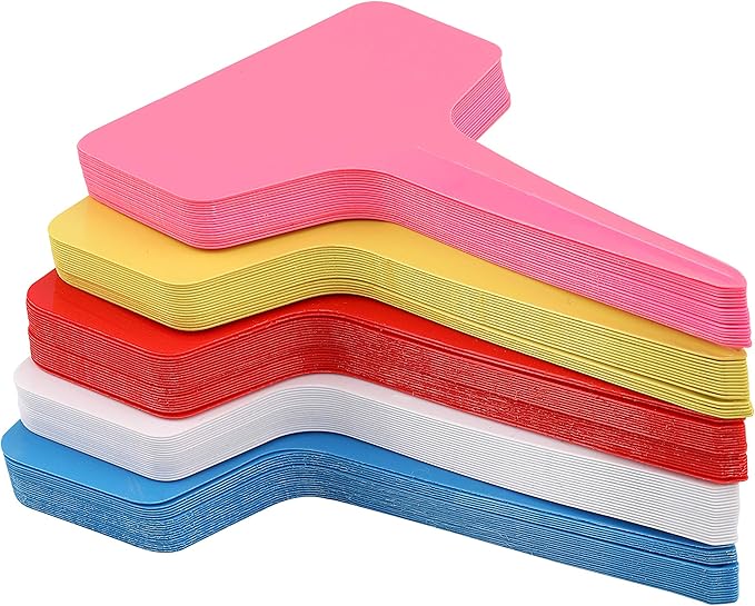 KINGLAKE Plant Labels,100 Pcs Multicolor Waterproof Plastic Plant Tags T-Type Nursery Garden Labels 6 x10cm,5 Colors