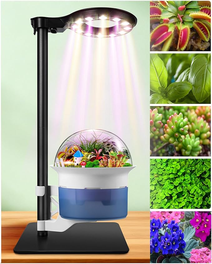 Smart Venus Fly Trap Terrarium Kit with Grow Light Timer & Metal Stand, African Violet Pots Self Watering Planter for Cactus,Herbs,Carnivorous Plants, Christmas Birthday Gifts for Women Garden Lover