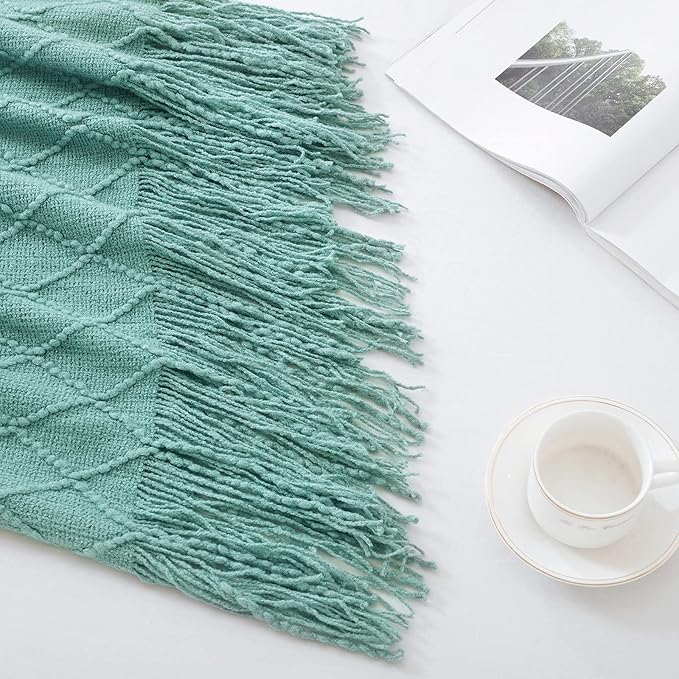 BOURINA Throw Blanket Textured Solid Soft Sofa Throw Couch Cover Knitted Decorative Blanket, 60 inchx80 inch Dark Cyan