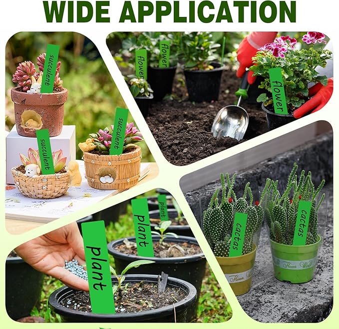 Plant Labels 200 Pcs Yuanling for Seeding Plastic Waterproof Plant Name Tags Garden Labels Marker Garden Pots Stakes for Outdoor Potted Plants Belt Permanent Marking Pen (Green)