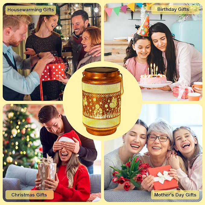 Butterfly Solar Lanterns Outdoor Waterproof with Shepherd Hook, Birthday Gifts for Christmas Women Mom Grandma, Metal Solar Hanging Lights Garden Decor for Outside Yard Patio Pathway Backyard Porch