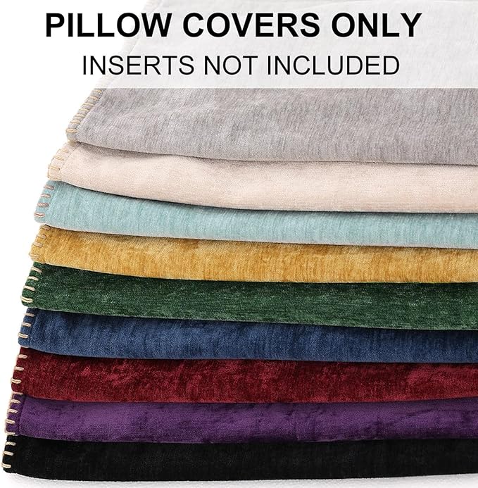 decorUhome Chenille Soft Throw Pillow Covers 24x24 Set of 2, Farmhouse Velvet Neutral Decorative Euro Pillow Covers with Stitched Edge for Couch Sofa Bed Home Decor, Aqua Haze