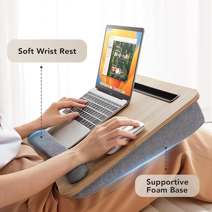 HUANUO Lap Laptop Desk - Portable Lap Desk with Cushion, Fits up to 17 inch Laptop, with Anti-Slip Strip & Storage Function for Home Office Students Use as Computer Laptop Stand, HNLD28WN