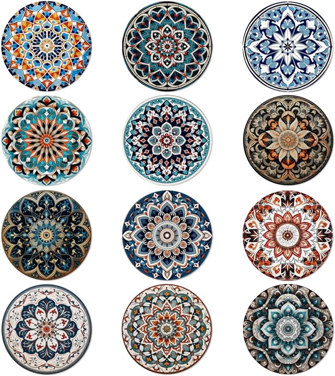 Trillionn 12 Pack Felt Cup Coasters for Drink, Absorbent Coasters for Coffee, Classical Flower Pattern Design Drink Coasters