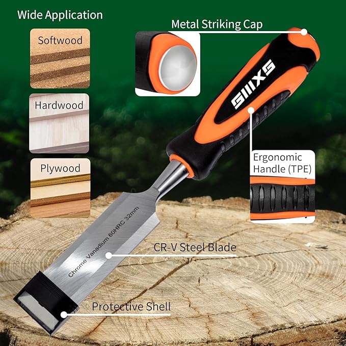13pcs Professional Wood Chisel Set, 8pcs Woodworking Chisel Set with 1pcs Honing Guide, 1pcs Sharpening Stone and 2pcs Carpenter Pencils