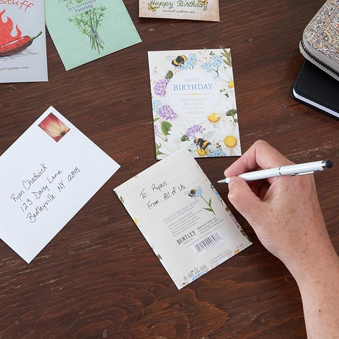 Happy Birthday Bee Forget Me Not Seed Packets - Set of 25 - Thank You Gifts - Wildflower Seeds for Planting - Floral Gifts - Thank You Card - Wild Flowers Bulk