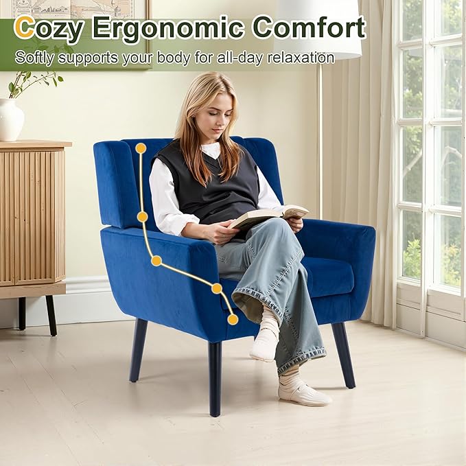 NicBex Modern Accent Chair for Living Room Upholstered Foam Filled Living Room Chairs with Metal Legs Velvet Cozy Lounge Armchair for Living Room Bedroom,Navy Blue