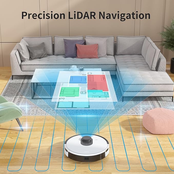 OKP Life Lidar Robot Vacuum Cleaner 4000Pa Suction Power, No-Go Zone, LiDAR Navigation, Smart Mapping Home Robotic Vacuum, Self-Charging, Wi-Fi/APP/Alexa Control, for Pet Hair, Carpet, Hard Floor
