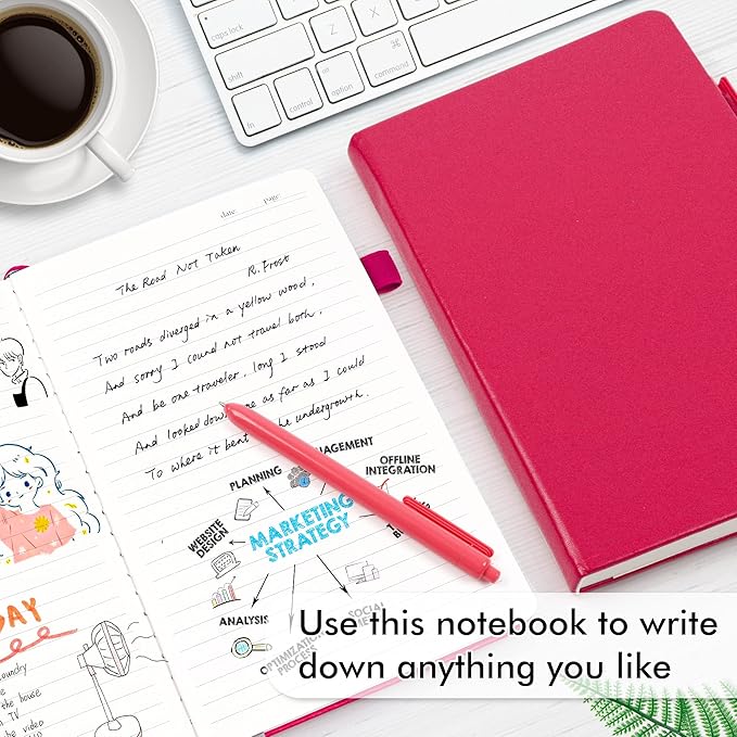 feela 12 Pack Notebooks Journals Bulk, Hardcover Notebook Classic Ruled Lined Journals with Pen Holder for Women Girls School Business Supplies, with 12 Black Pens, 120 GSM, 5.1”x8.3”, A5, Berry