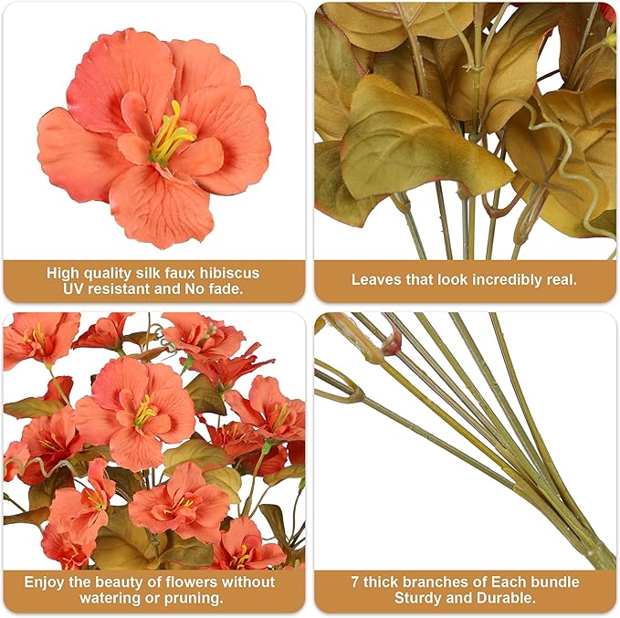 INSPRING Fake Fall Flowers Artificial Mums for Outdoors Autumn Decoration, Faux Silk Flowers Plants Realistic UV Resistant Tropical Flower Artificial for Outside Planter Patio (FOrange, 6 Bundles)