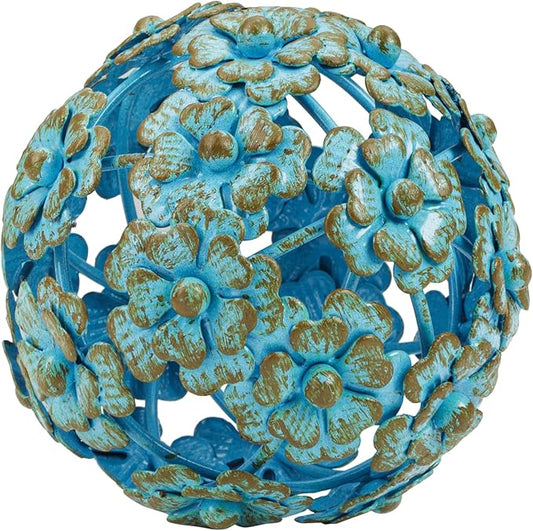 Everydecor Metal Decorative Sphere for Home Decor - Decorative Balls for Shelves, Centerpiece Bowls, Bookshelf - Decoration Orbs Accents for Living Room, Bedroom - Antique Blue Shelf Spheres