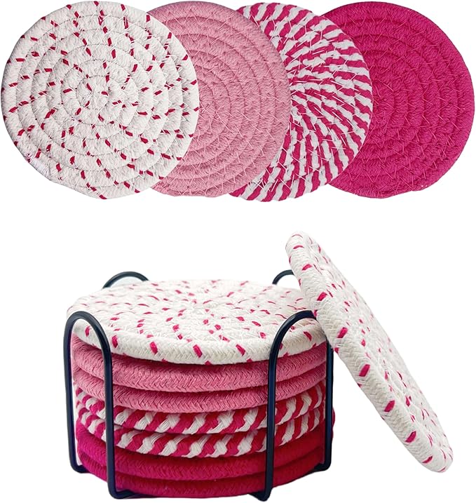 8 Pack Pink Coasters for Desk, Cute Coasters, House Essentials for New HomeCoasters for Coffee Table, Coasters for Drinks Absorbent, Coaster Set 4 - Color Cup Coasters