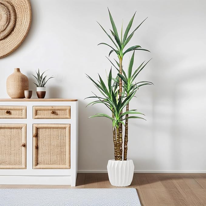 Artificial Trees 58 Inch/ 4.8Ft Faux Tree 4 Trunks Agave Plants, Tall Plant Fake Plant with Plastic Pot for Home Decor, Office Decor