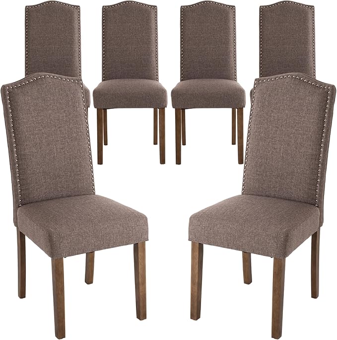 Stylish Upholstered Parsons Dining Chair Kitchen with Silver Nailhead Trim and Sturdy Solid Wood Legs