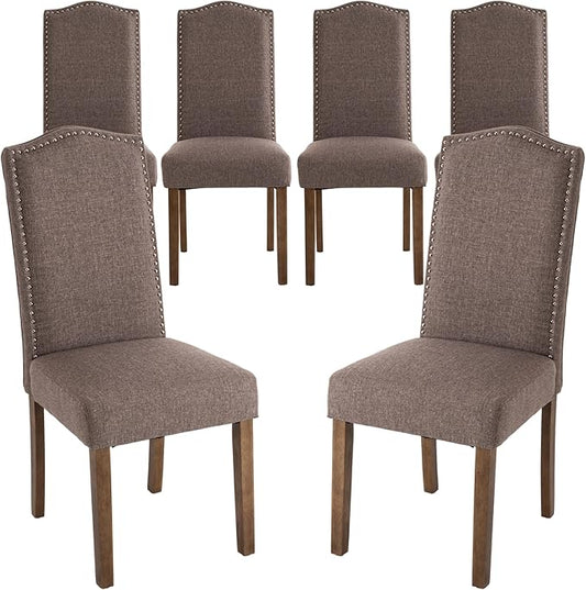 Stylish Upholstered Parsons Dining Chair Kitchen with Silver Nailhead Trim and Sturdy Solid Wood Legs