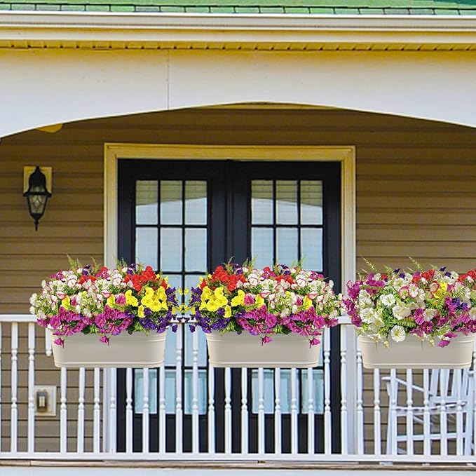 14 Bundles Artificial Silk Flowers for Indoor Outside Decoration Faux Mixed Colorful Morning Glory with Eucalyptus UV Resistant Realistic Fake Flowers for Home Planter Porch Yard Patio