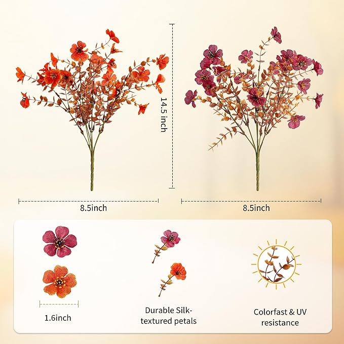 Artificial Mums Fall Fake Flowers for Outdoors, 12 Bundles Faux Mums for Outdoor Planters Decorations,UV Resistant Silk Flowers Plastic Plants for Front Porch Garden Patio Home Decor(B-Orange Brown)