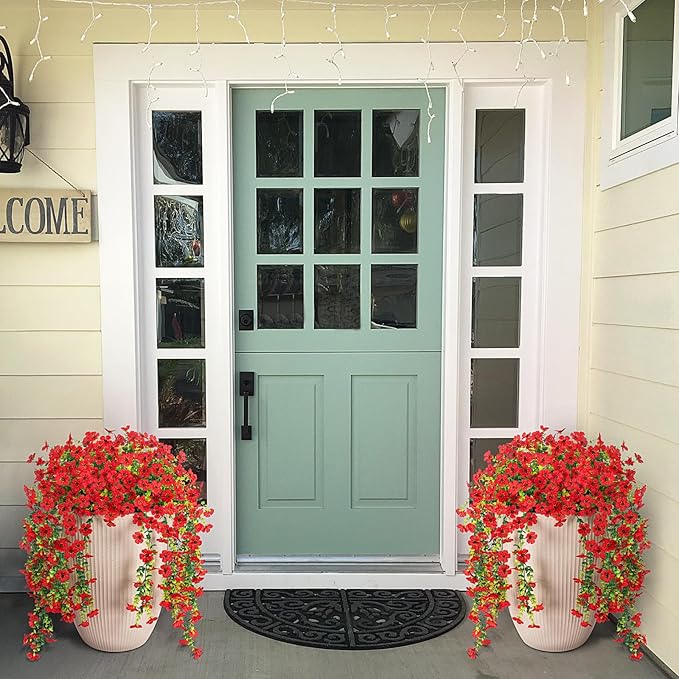 Artificial Fake Hanging Plants Flowers for Outdoor Outside Decor, Faux Mums Silk Realistic Flower, 2 Pcs UV Resistant Look Real Plastic Decorations for Porch Home Patio Balcony Yard