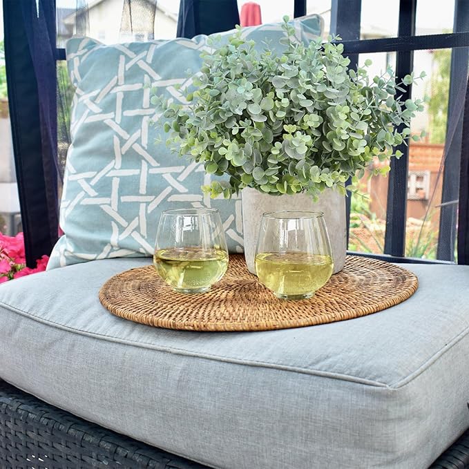 RECUTMS 8 Bundles Artificial Greenery Plants Stems Outdoor Fake Eucalyptus Plants Boxwood Bushes for Farmhouse Bathroom Office Vase Centerpiece Indoor Outdoor Decoration(Dusty Blue)