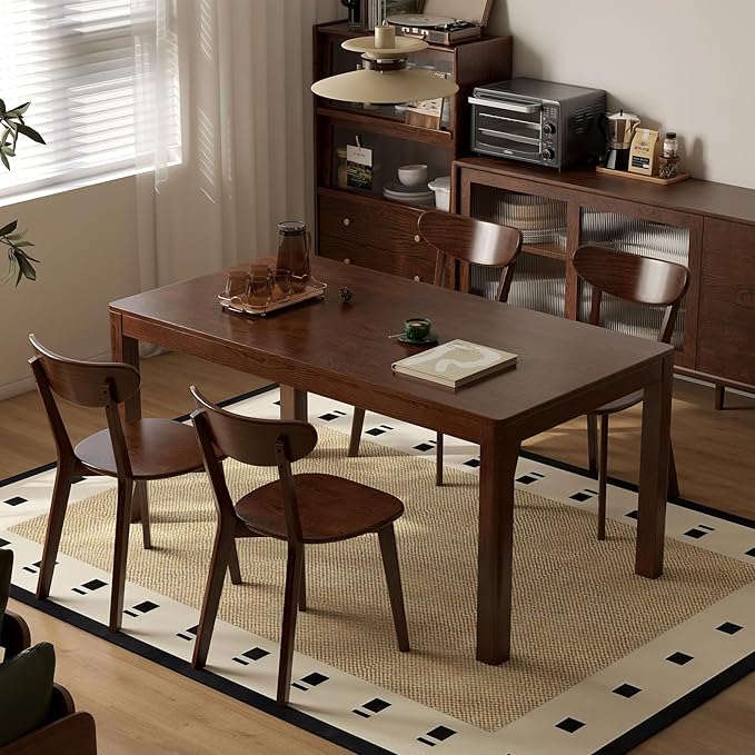 Mid Century Oak Wood Dining Chairs Set of 2, 100% Solid Wood Kitchen Chair with Rounding Edges & Curved Backrest, Modern Armless Accent Dining Chairs for Kitchen Dining, Walnut