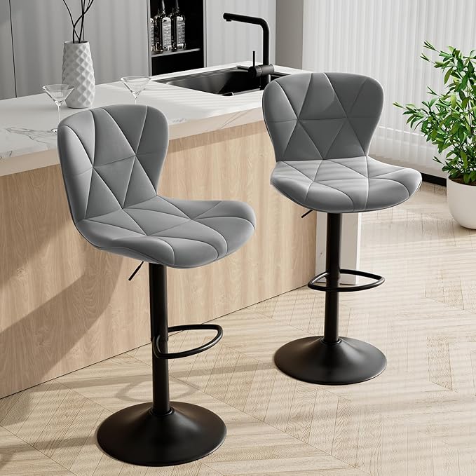 Bar Stools Set of 6,Adjustable Swivel Barstools, Faux Leather Bar Chairs,Upholstered Counter Height with High Backrest for Kitchen Island, Grey