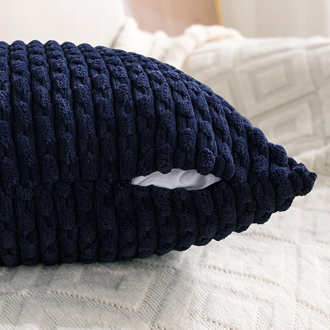 Set of 4 Navy Blue Decorative Throw Pillow Covers 20x20 Inch Corduroy Pillow Covers for Bed Couch Sofa Living Room Soft Square Cushion Cases
