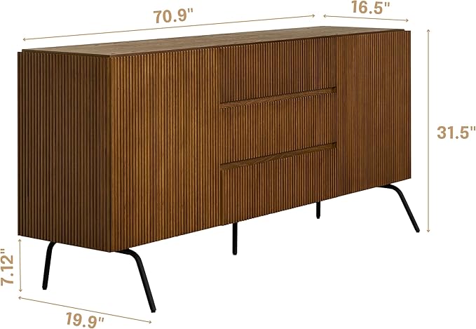NTC Veil Sideboard with 2 Doors and 3 Drawers, Buffet Cabinet with Vertical Groove Design and Metal Legs, Storage Cabinet for Living Room, and Entryway, Effortless Assembly - Rustic Oak