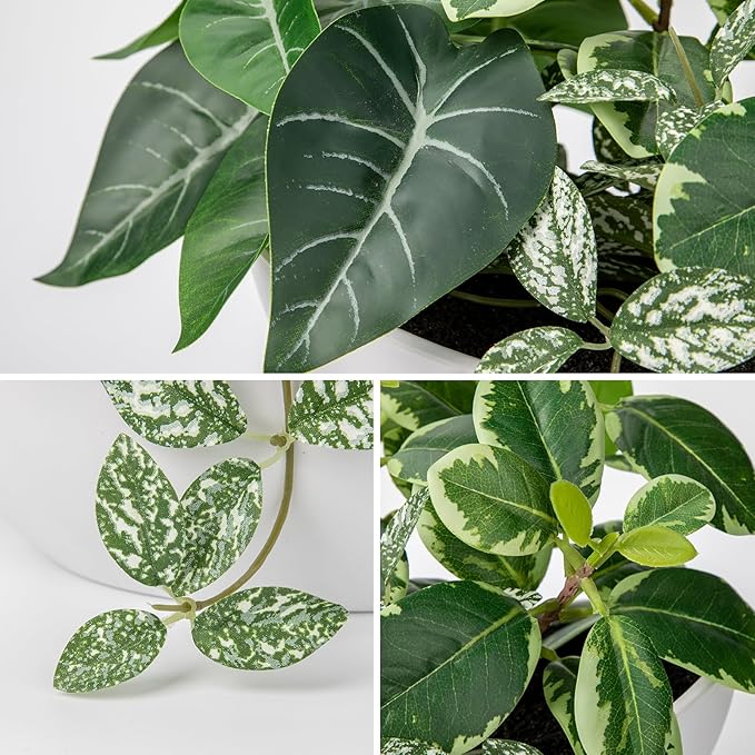 Fake Plants 11.8" Artificial Potted Plant Assorted Faux Plants in Pot Silk Plants Artificial Plants Indoor for Home Living Room Bedroom Bathroom Office Desk Table Centerpieces Shelf Greenery Decor