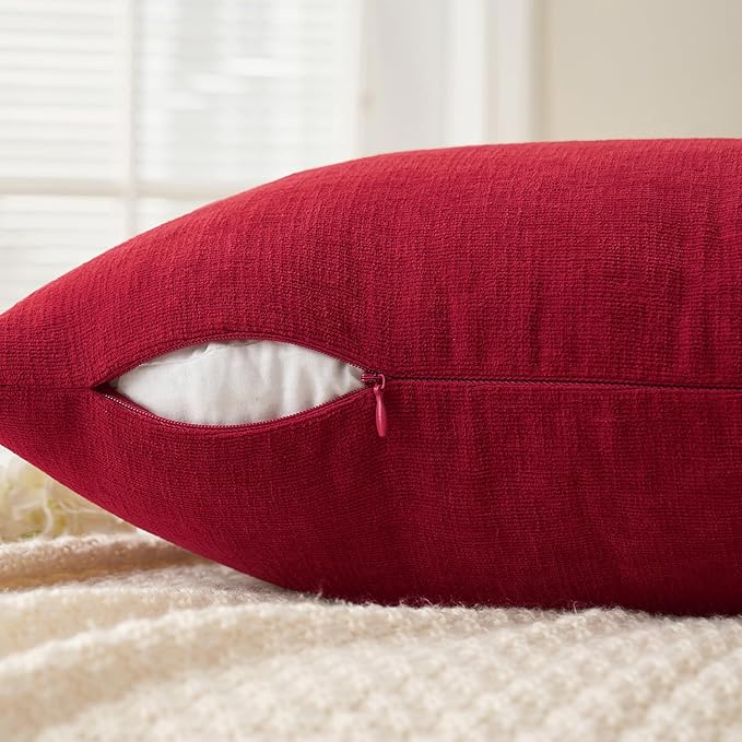 MIULEE Red Couch Pillow Covers 20x20 Inch, Set of 2 Soft Decorative Square Throw Pillow Covers Christmas Farmhouse for Sofa Living Room Bed