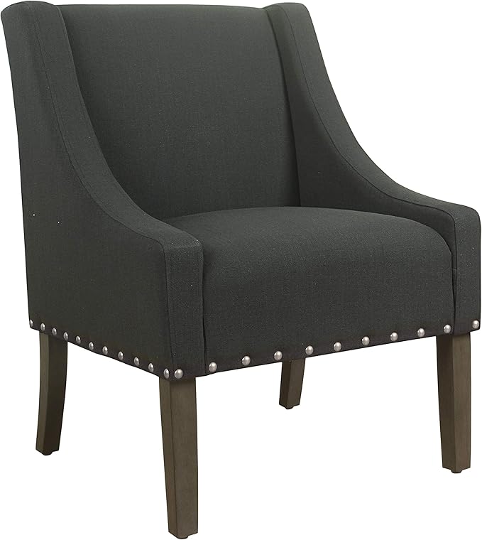 Homepop Home Decor | Upholstered Classic Swoop Arm Accent Chair | Accent Chairs for Living Room & Bedroom | Decorative Home Furniture, Dark Charcoal