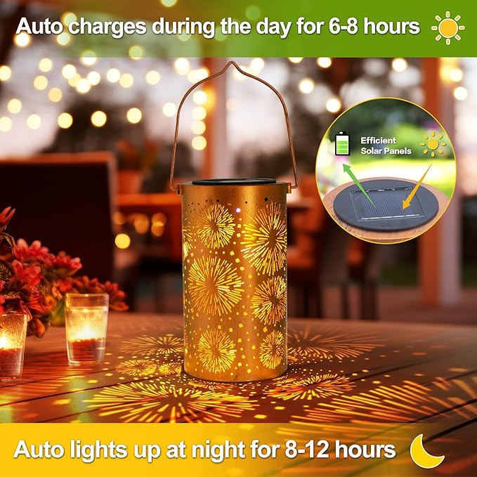 Christmas Gifts for Women, Fireworks Birthday Gifts for Women Mom Grandma Solar Lanterns Outdoor Waterproof Garden Decor Hanging LED Decorative Light for Patio Yard Lawn Front Porch Gardening Gifts