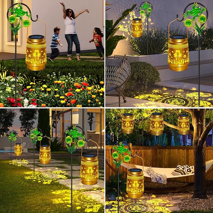 Frog Solar Lanterns Outdoor Waterproof with Shepherd Hook,Christmas Decorations Birthday Gift for Women Mom Grandma,Hanging Solar Lights,Cute Frog Decor for Outside Yard,Patio,Lawn,Garden Accessories