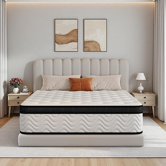 Nelaukoko Queen Mattress, 12 Inch Queen Size Hybrid Mattress in a Box with Pocket Springs and Memory Foam, Motion Isolation and Edge Support, Medium Firm, CertiPUR-US Certified