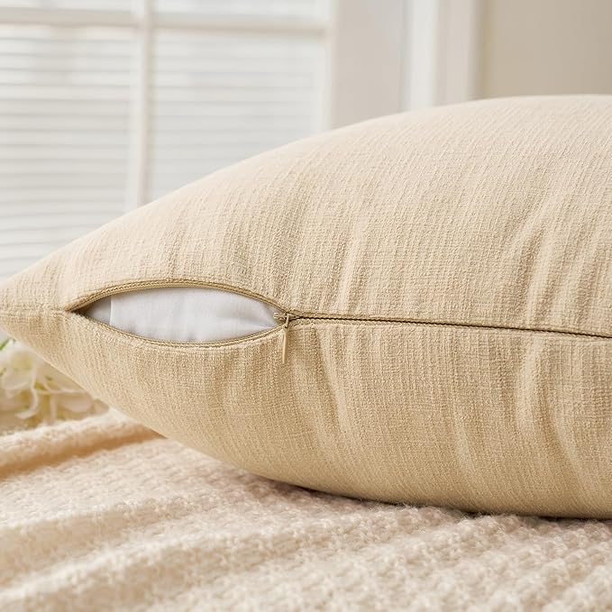 MIULEE Beige Couch Pillow Covers 12x20 Inch, Set of 2 Soft Chenille Decorative Lumbar Throw Pillow Covers Farmhouse for Sofa Living Room Bed