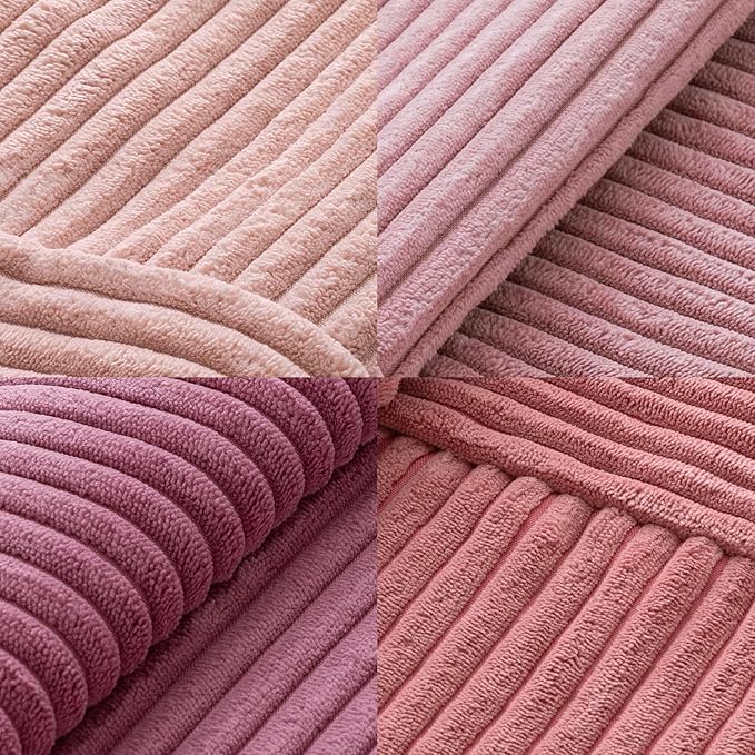 MIULEE Pink Throw Pillow Covers 18x18 Inch Set of 4 Boho Farmhouse Cushion Cases Decorative Gradient Pillow Cases Corduroy Striped Home Decor for Couch Sofa Living Room Bed